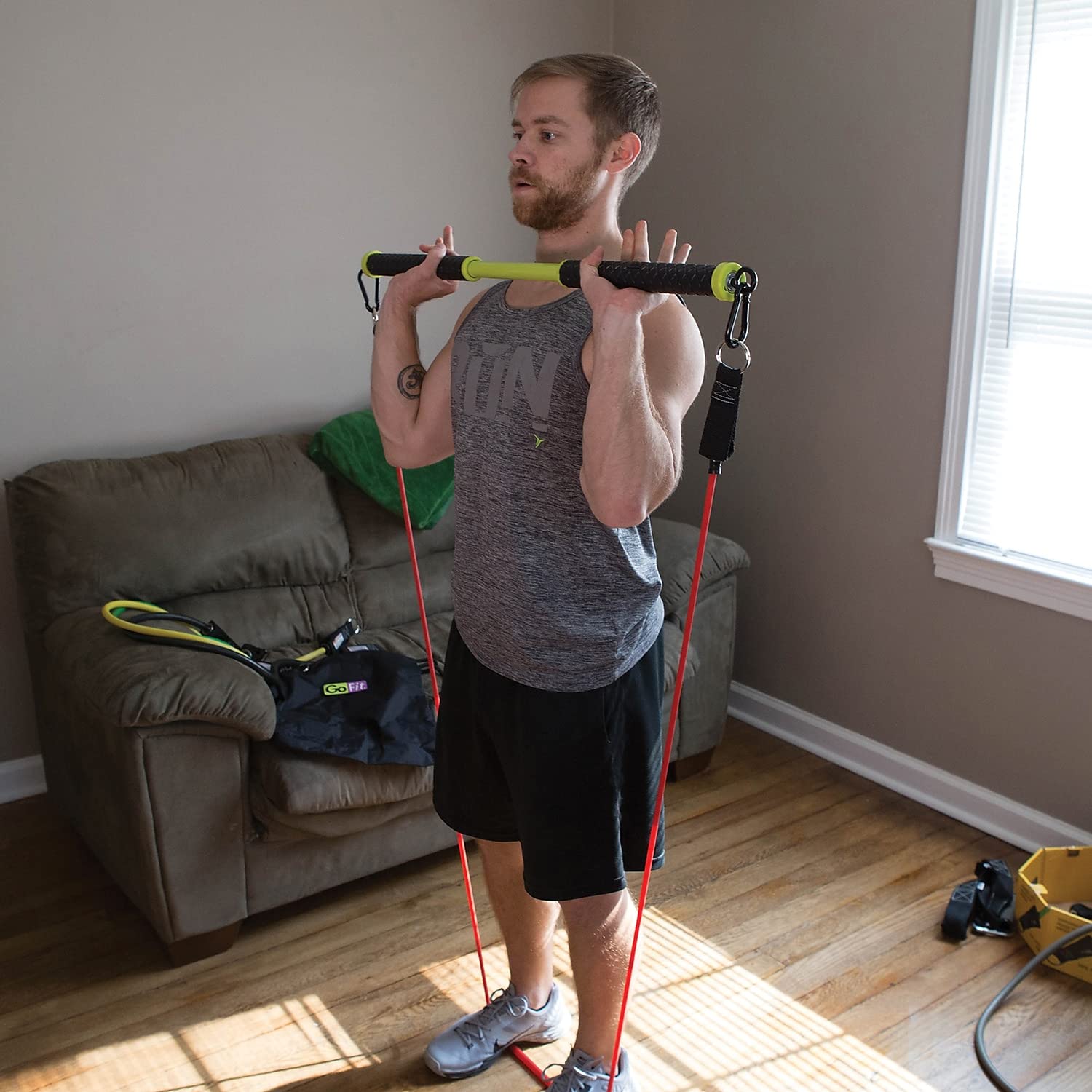 GoFit RAB Resist-A-Bar – Workout Resistance Band Bar for Home Gym, Portable Exercise Equipment, Black/Green, GF-RAB - Image 8