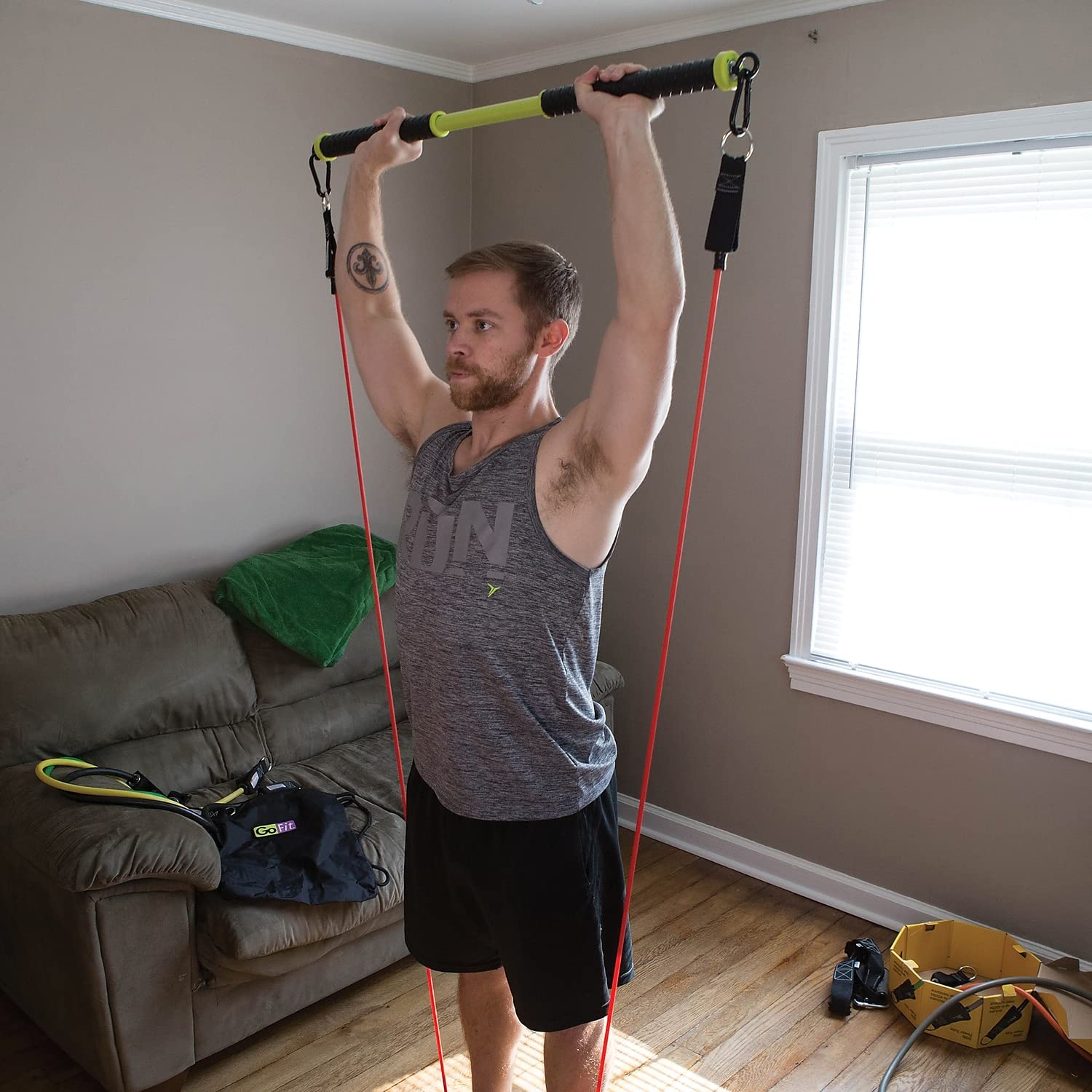 GoFit RAB Resist-A-Bar – Workout Resistance Band Bar for Home Gym, Portable Exercise Equipment, Black/Green, GF-RAB - Image 9